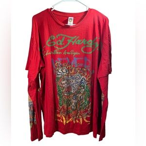 Vintage Ed Hardy Red Long Sleeve Tiger Skull